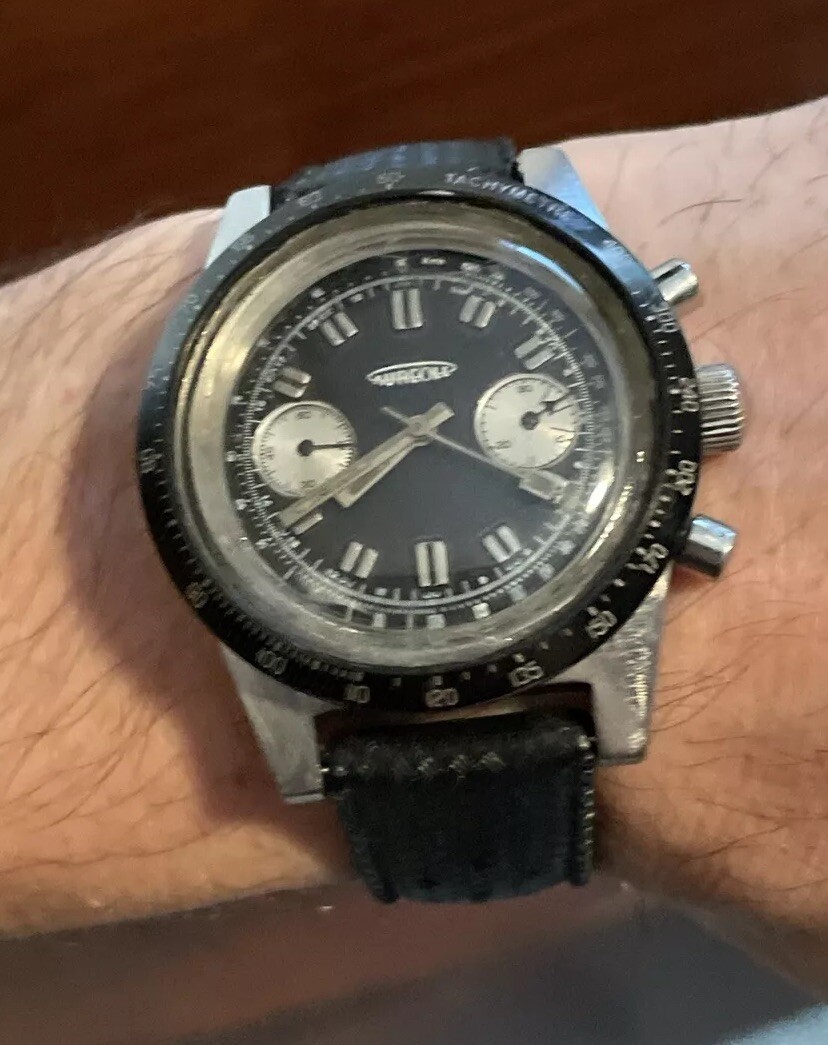 AUREOLE Chronograph Panda Dive Vintage Watch Tropic Valjoux 7733 Movement Men