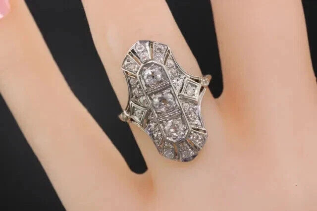 Art Deco Style Lab Created Diamond Engagement Wedding 14K White Gold Finish Ring