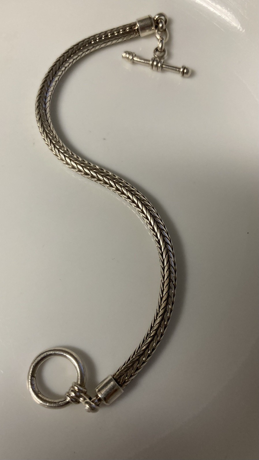 Vintage 925 sterling silver woven wheat link toggle clasp chain bracelet