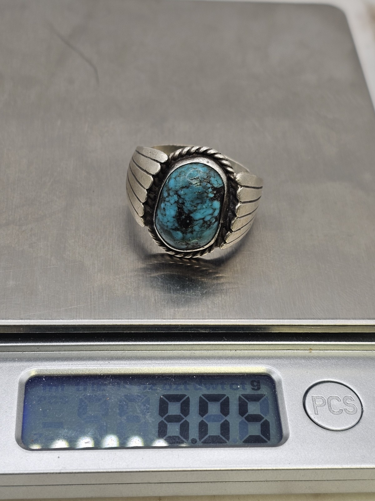 VTG Navajo AD Sterling Silver Turquoise Shadowbox Ring 11.5 Signed Old 8.05g Men