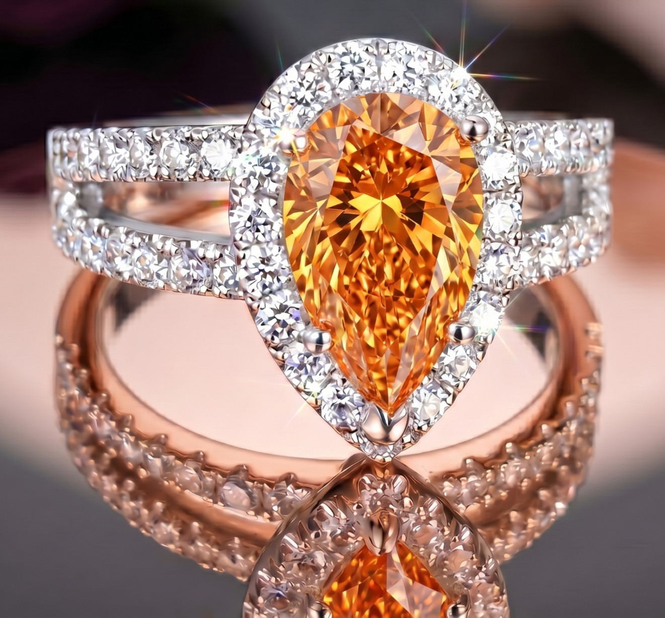 4.60 Ct Certified Pear Cut Orange Natural Diamond Ring VVS1 White Gold Finish