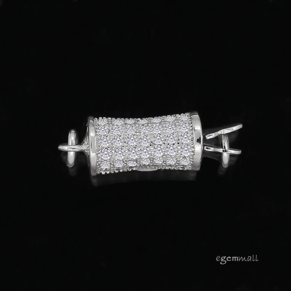HIGH END! Sterling Silver Pillow 1-Strand CZ Pave Set Pearl Box Clasp #99263