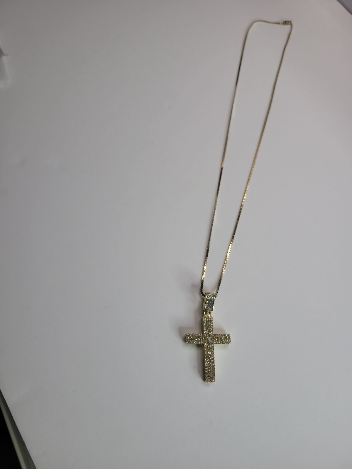 Gold Tone Iced Out Cross Pendant Necklace Clear Rhinestone Pave Hip Hop Style