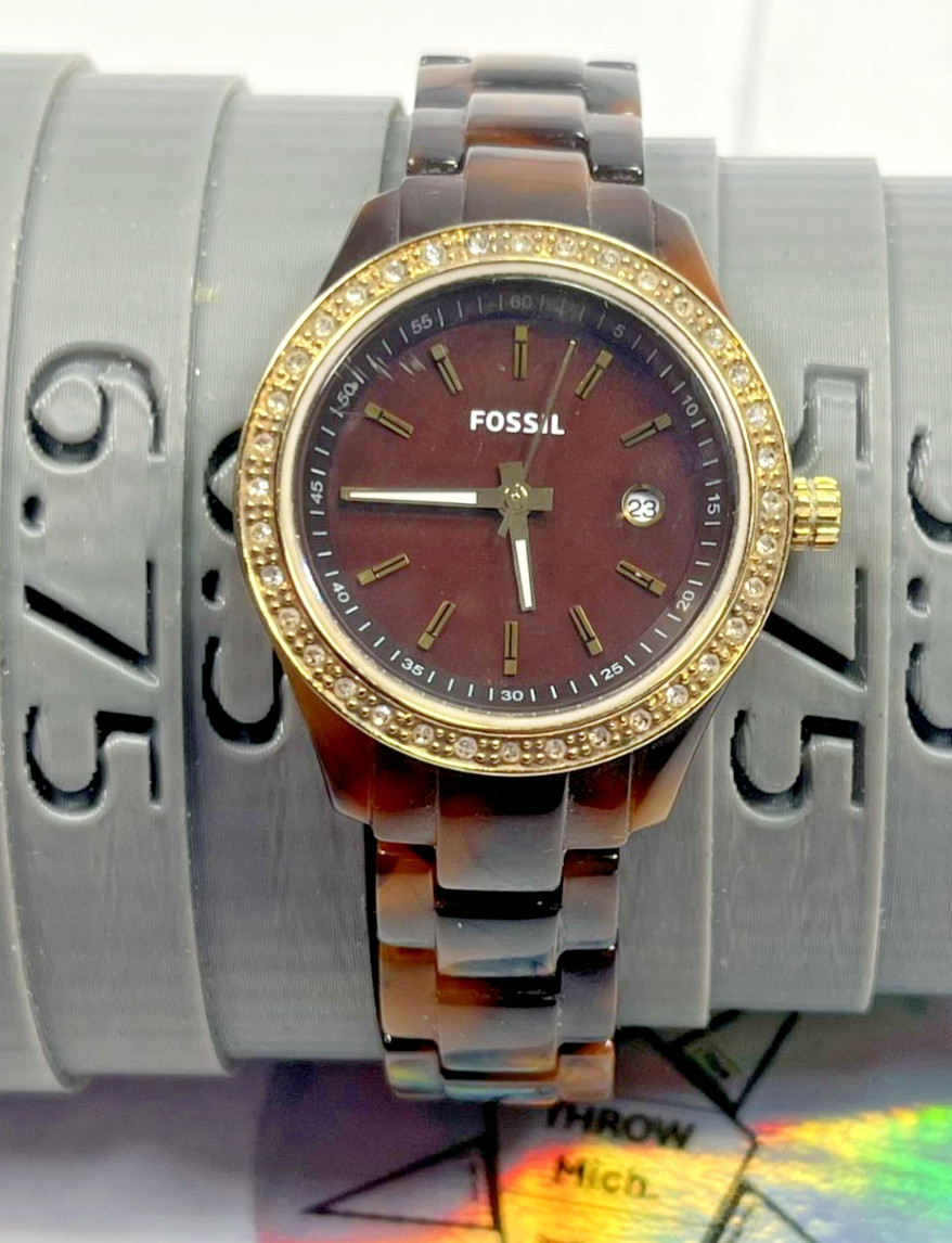 Fossil Stella Mini Faux Tortoise Resin Gold Tone Ladies Watch ES2922 New Battery