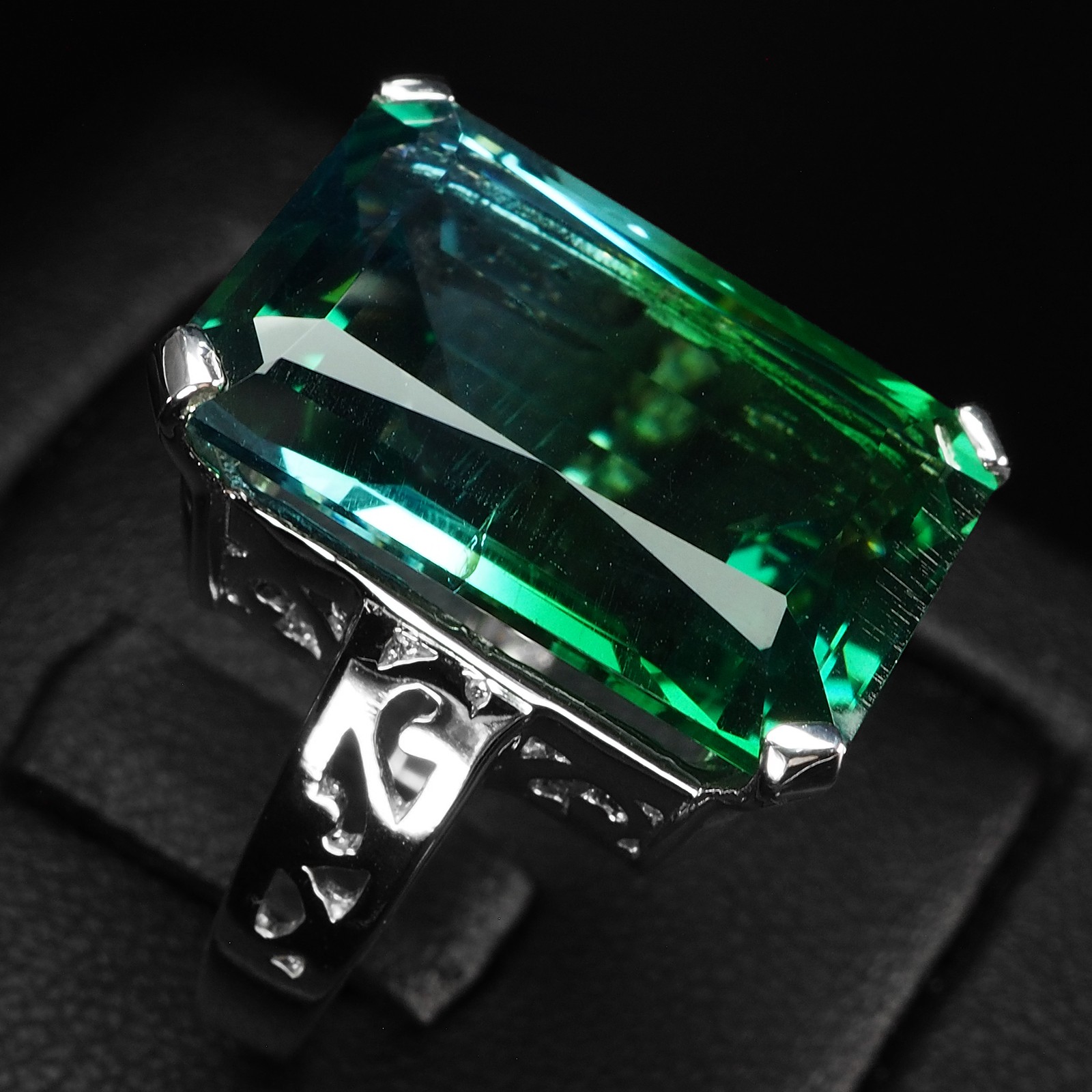 Estate Bi Color Blue Green Tourmaline 18.10Ct 925 Sterling Silver Handmade Rings