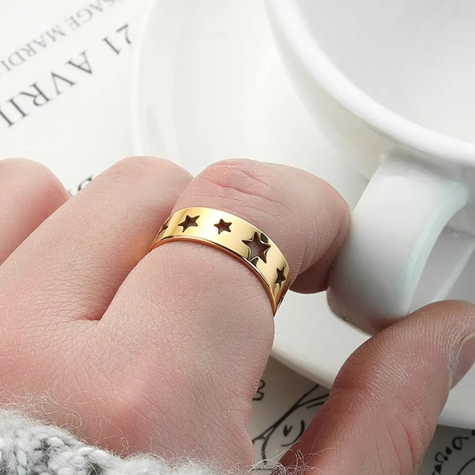New Stainless Steel Adjustable Open Rings Silver Plated Star Shape Unisex Ring