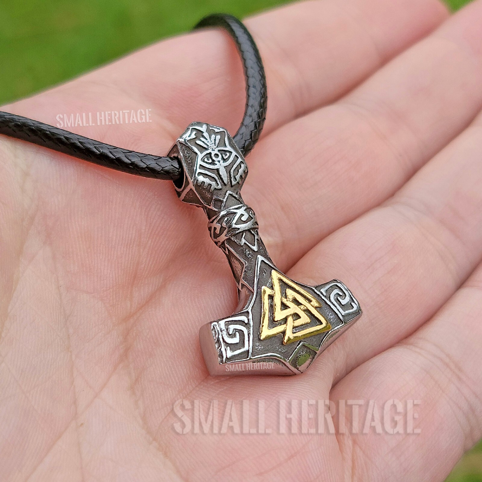 Viking Mjolnir Hammer Small Pendant Valknut Stainless Steel Necklace Silver Gold