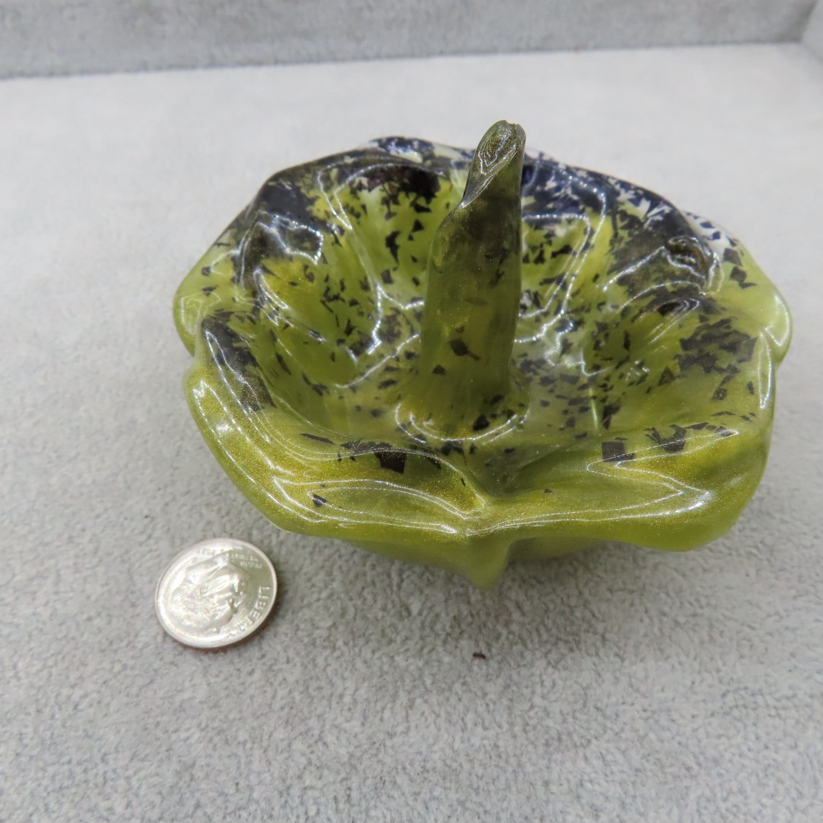 OLIVE GREEN BLACK Ring Holder Jewelry Trinket Dish Vanity Set Skull Gem Goth NEW