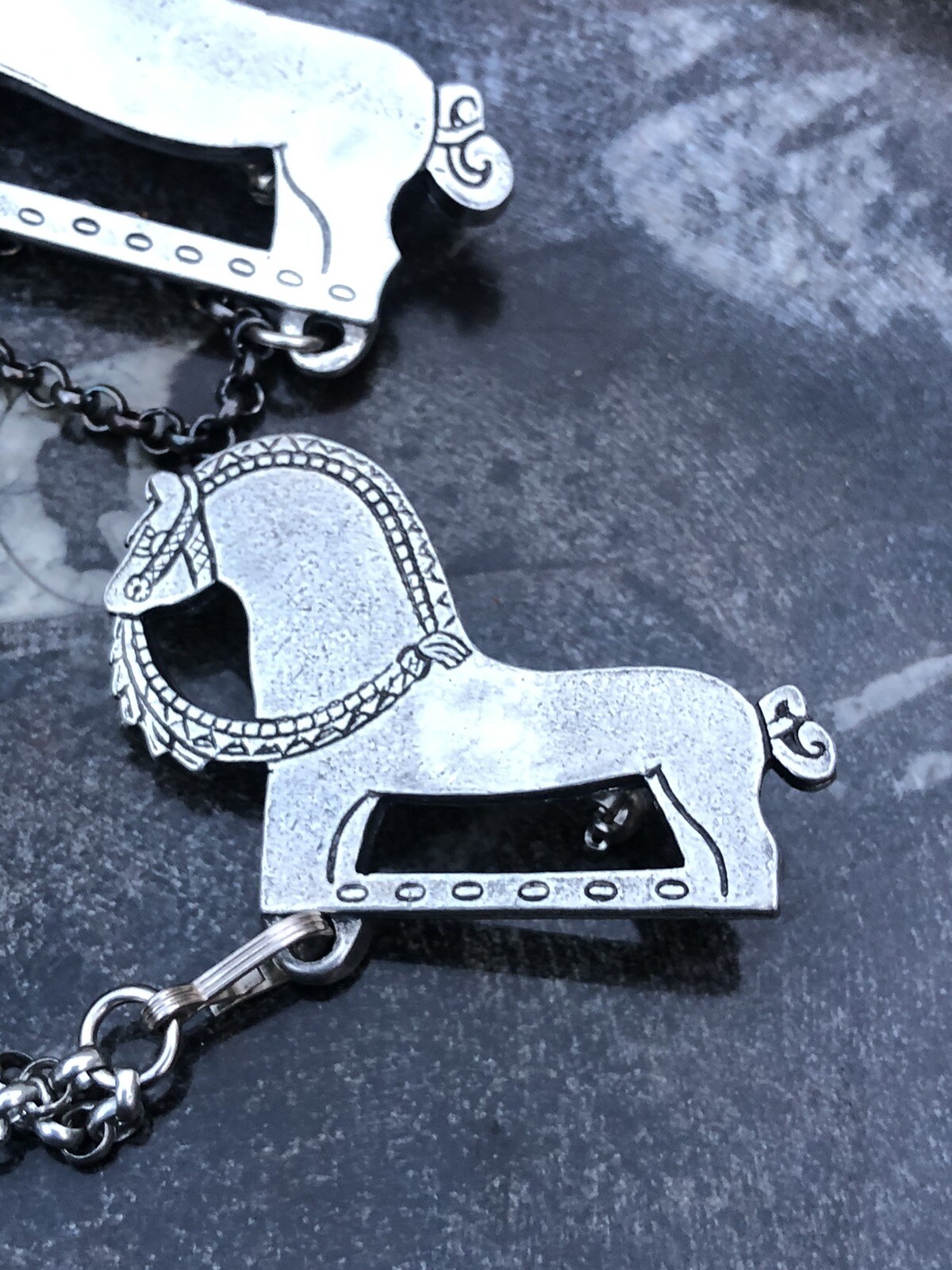 Vintage 1960s Norwegian Tinn Per horse brooch & cloak clasp mid century pewter