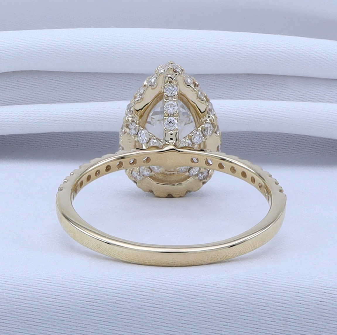 2.60 Ct Pear Lab Grown Diamond Hidden Halo Engagement Ring 14K Yellow Gold