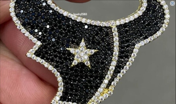Men’s 1.5ct Black/White Real Moissanite Houston Texans Pendant 925 Silver GIFT