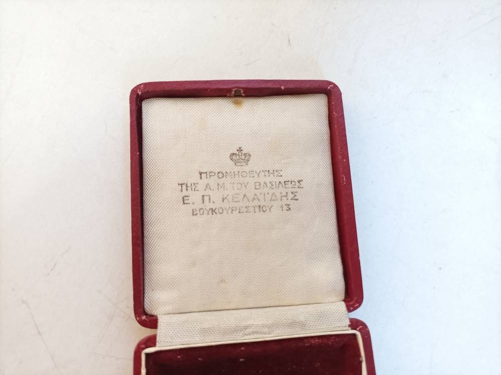 Antique burgundy jewelry Box supplier of His Majesty The King Kelaidis Greece