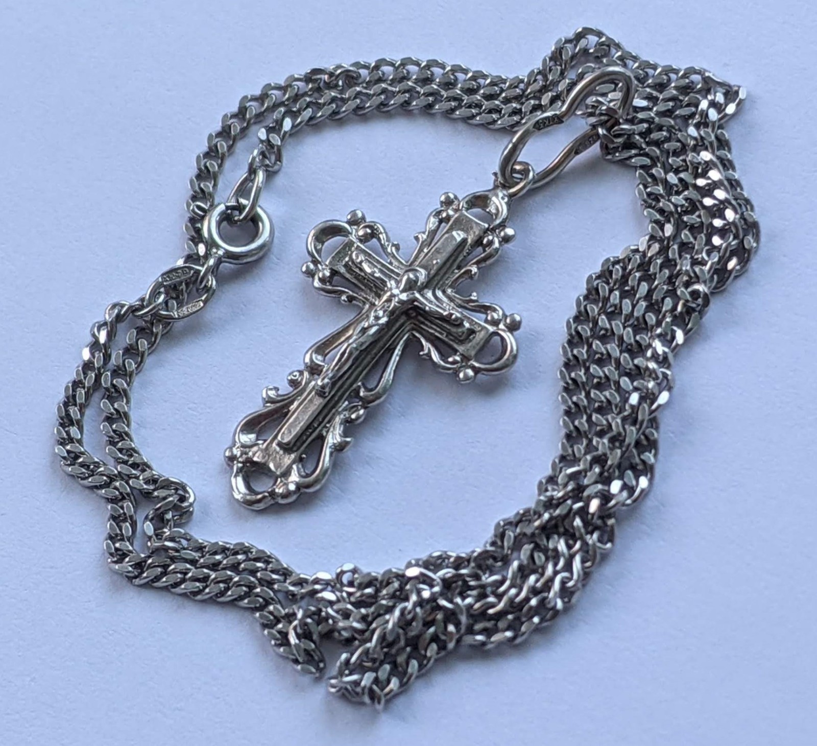 Orthodox Cross on a chain 46 cm. 925 silver. Weight 6.93 g. Prayer in Russian.