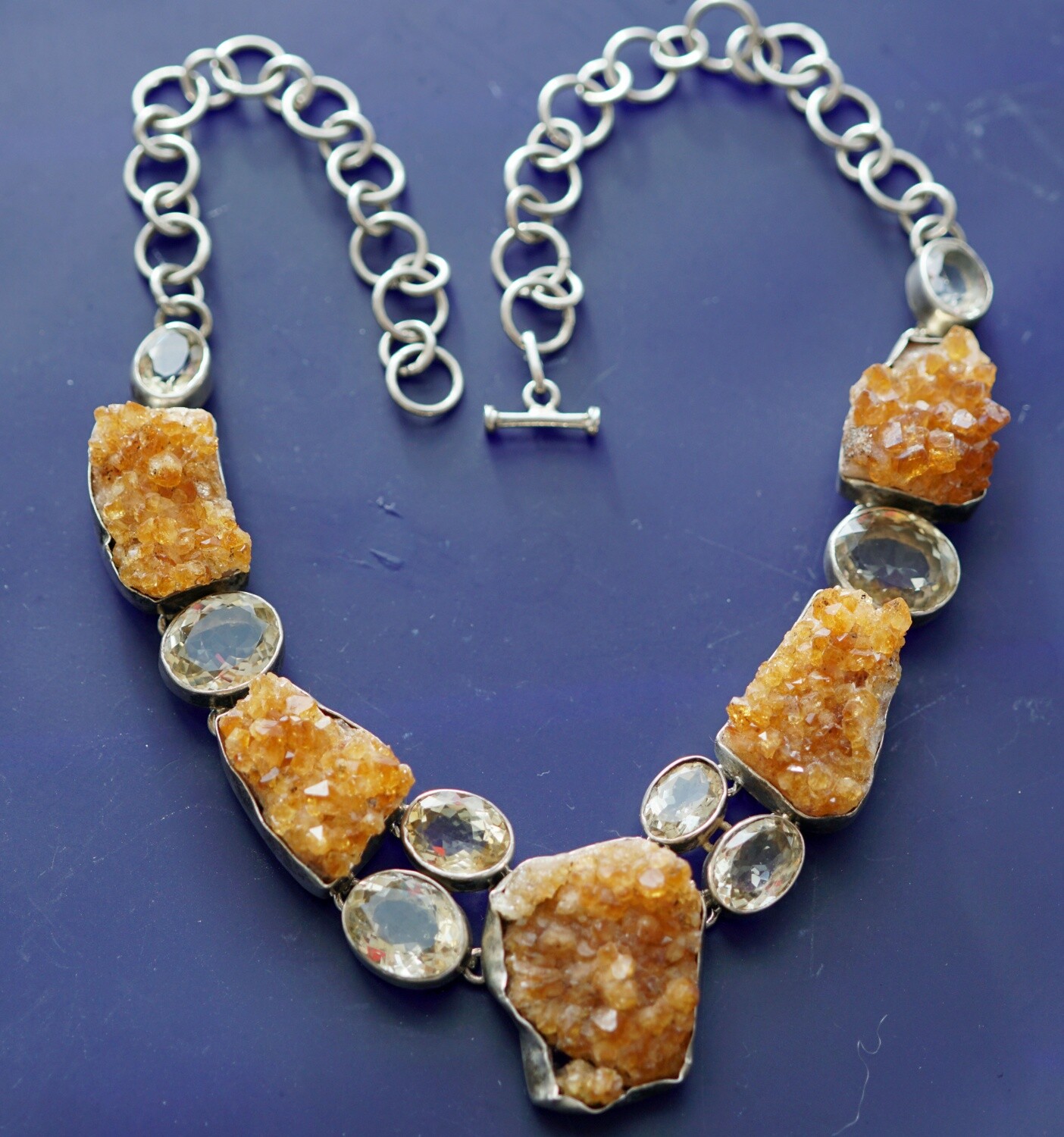 Citrine Crystal Necklace 925 Silver Handmade 45.5cm Bizarre