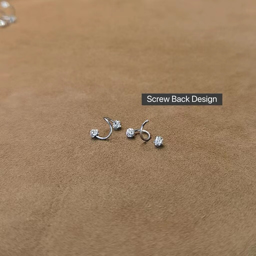 Women Surgical Steel Small CZ Ball Huggie Hoop Earrings Screw Back Ear Stud 2Pcs