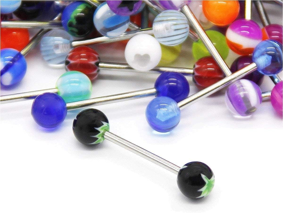Versatile 110Pcs Tongue Rings: 14g Stainless Steel with Color Options for All