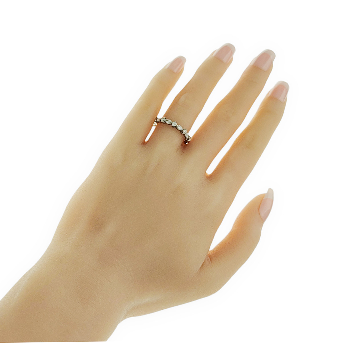 0.89 CT Round & Marquise Diamond In 14K White Gold Wedding Band Ring Size 7