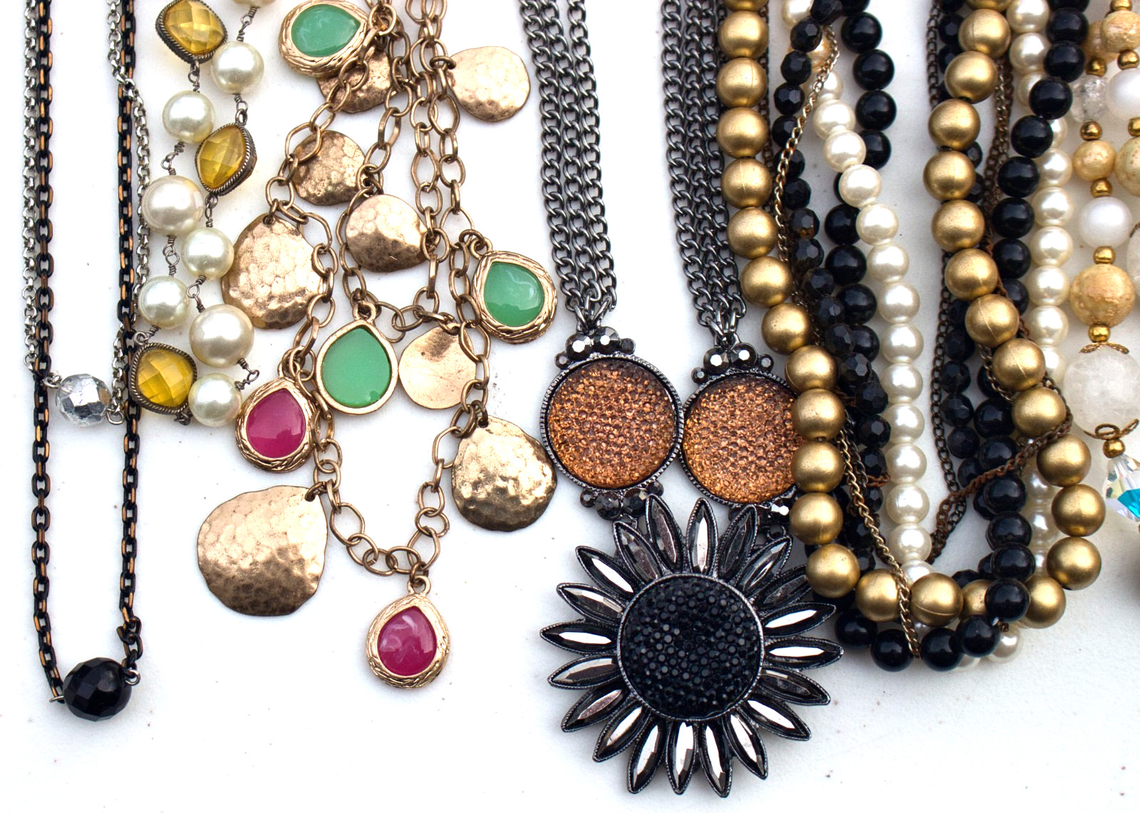 Vintage to Now Lot of 6 Mostly Black Gold & White Bead necklaces – 1 signed