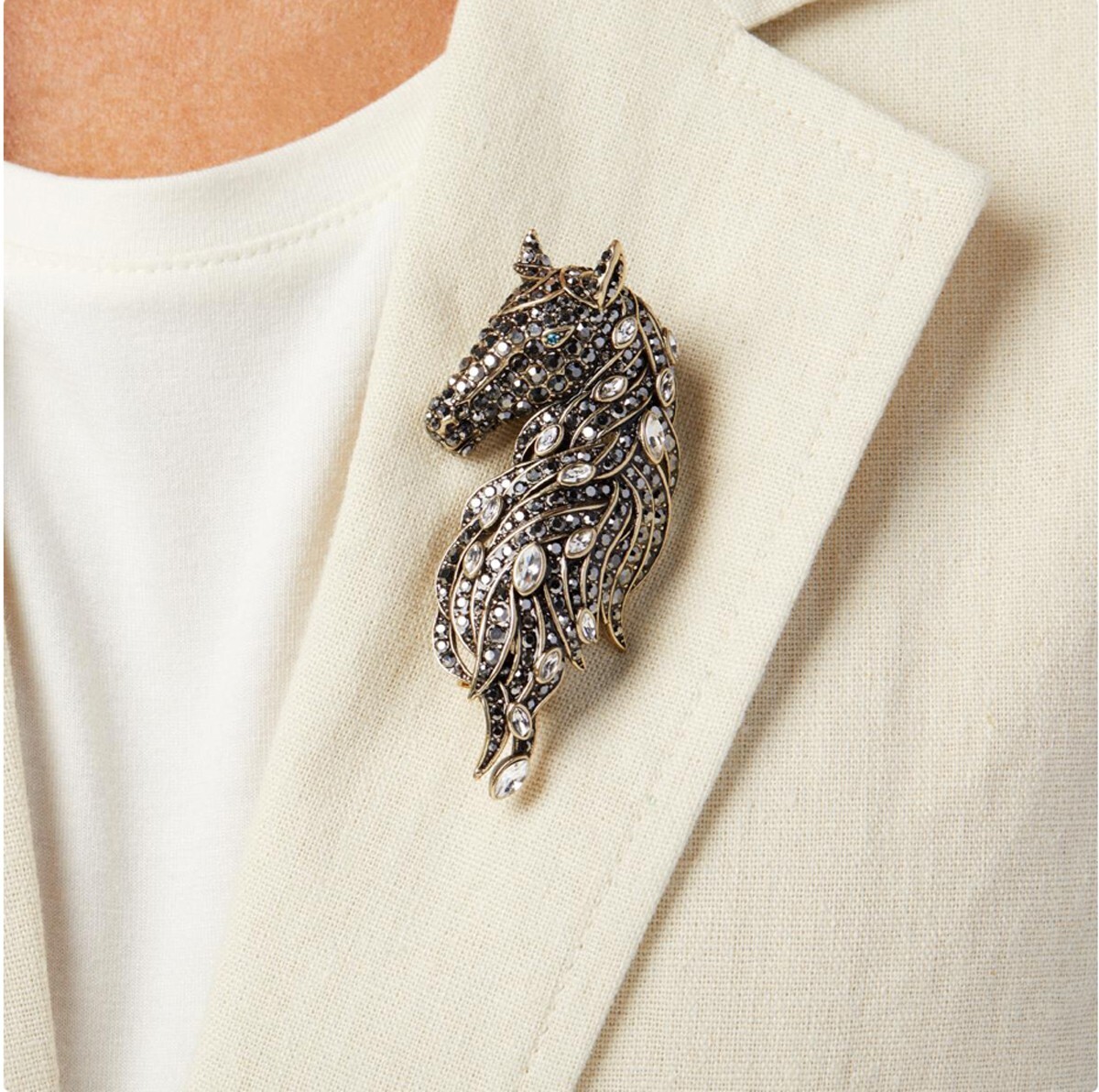 Heidi Daus FROSTED STALLION Crystal Horse Pin/Pendant Twisted Cord Necklace