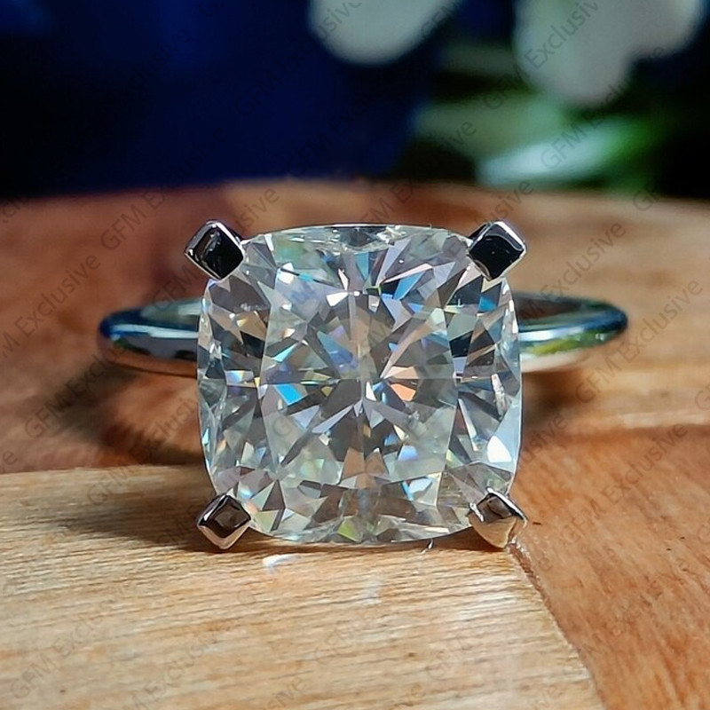 4.48 TCW Cushion Lab Created Moissanite Engagement Ring In 14k White Gold Plated