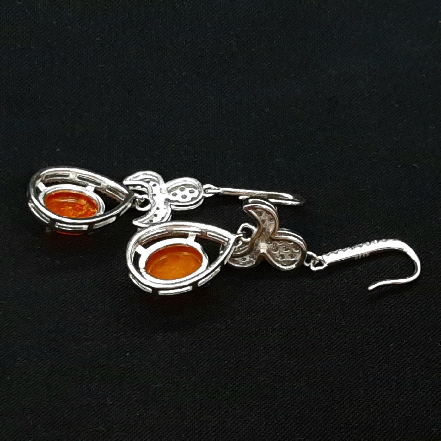 World Class 9.54ctw Orange Opal & White Sapphire 925 Silver Dangle Earrings