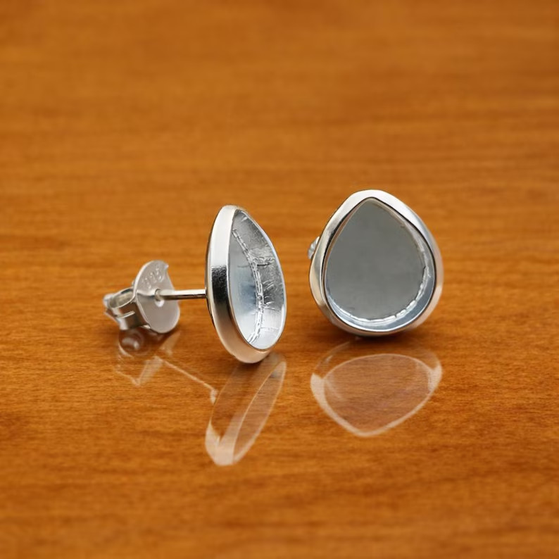 925 Sterling Silver 5x7mm Pear Bezel Stud Earring Settings Handmade Jewelry