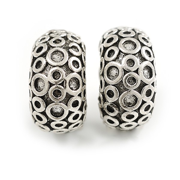 C Shape Pattern Clip On Earrings In Aged Silver Tone – 20mm L