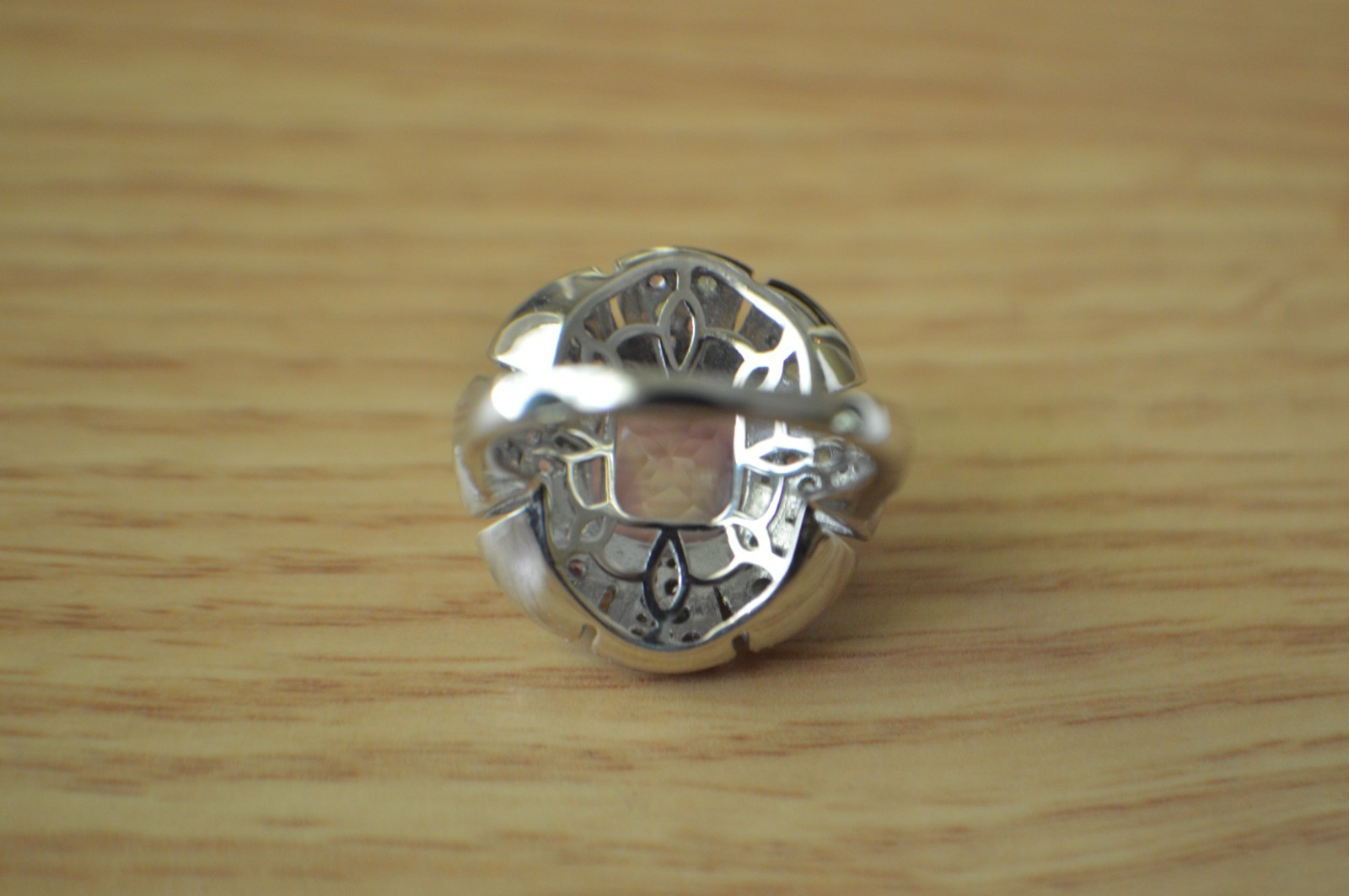 5.85ct Morrocan Rose Quartz / Multi Gemstone Ring Rhodium over Silver Size 7