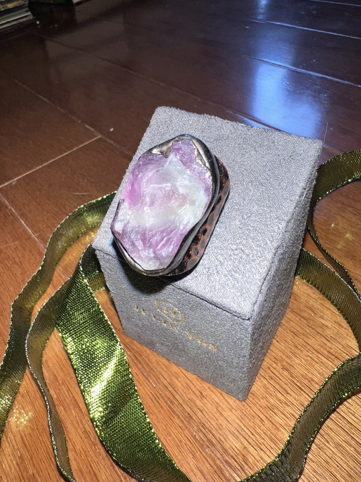 NEW Fluorite Statement Ring W/ Antiqued Copper Patina Band Sz 7-9 Adjustable
