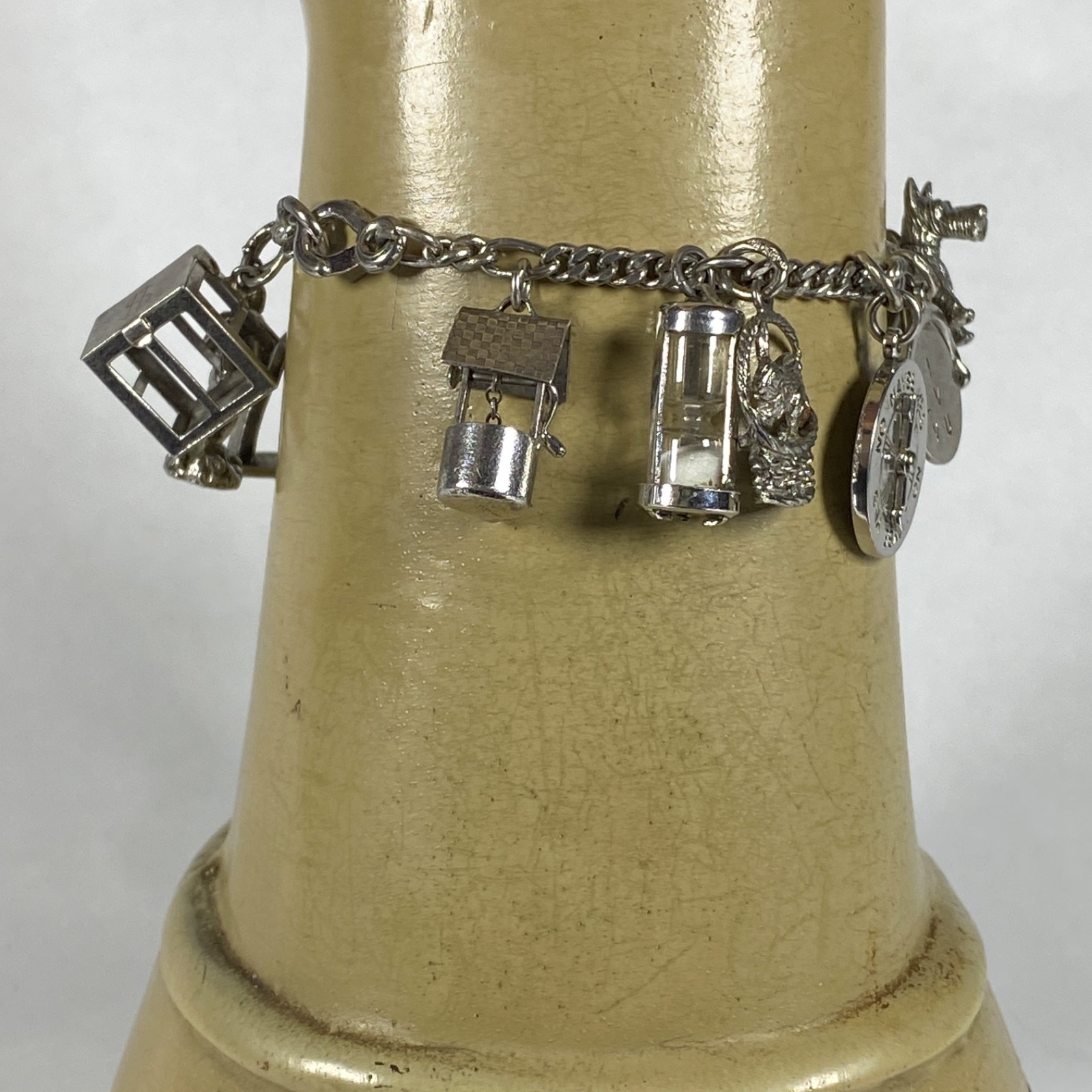 STERLING SILVER Vintage Charm Bracelet 45g Variety of 15 Charms Kinney Wells