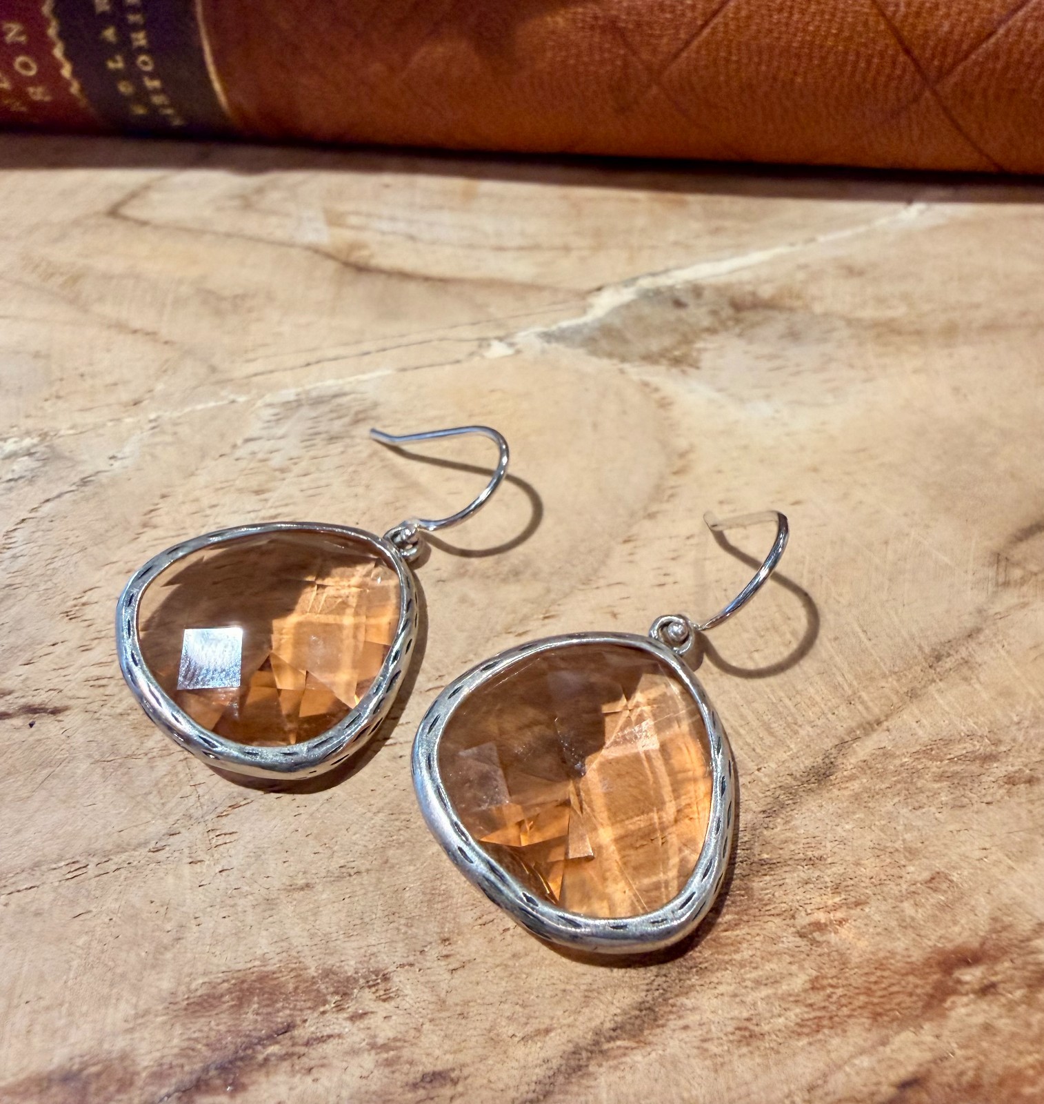 Silpada Earrings Sterling Silver ABLAZE Glass Drop Dangle W2775 Bezel Set Boho
