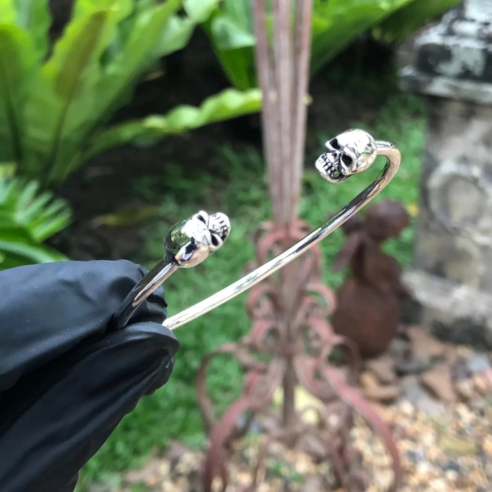 Handcrafted 925 Sterling Silver Skull Skeleton Gothic Punk Biker Bracelet