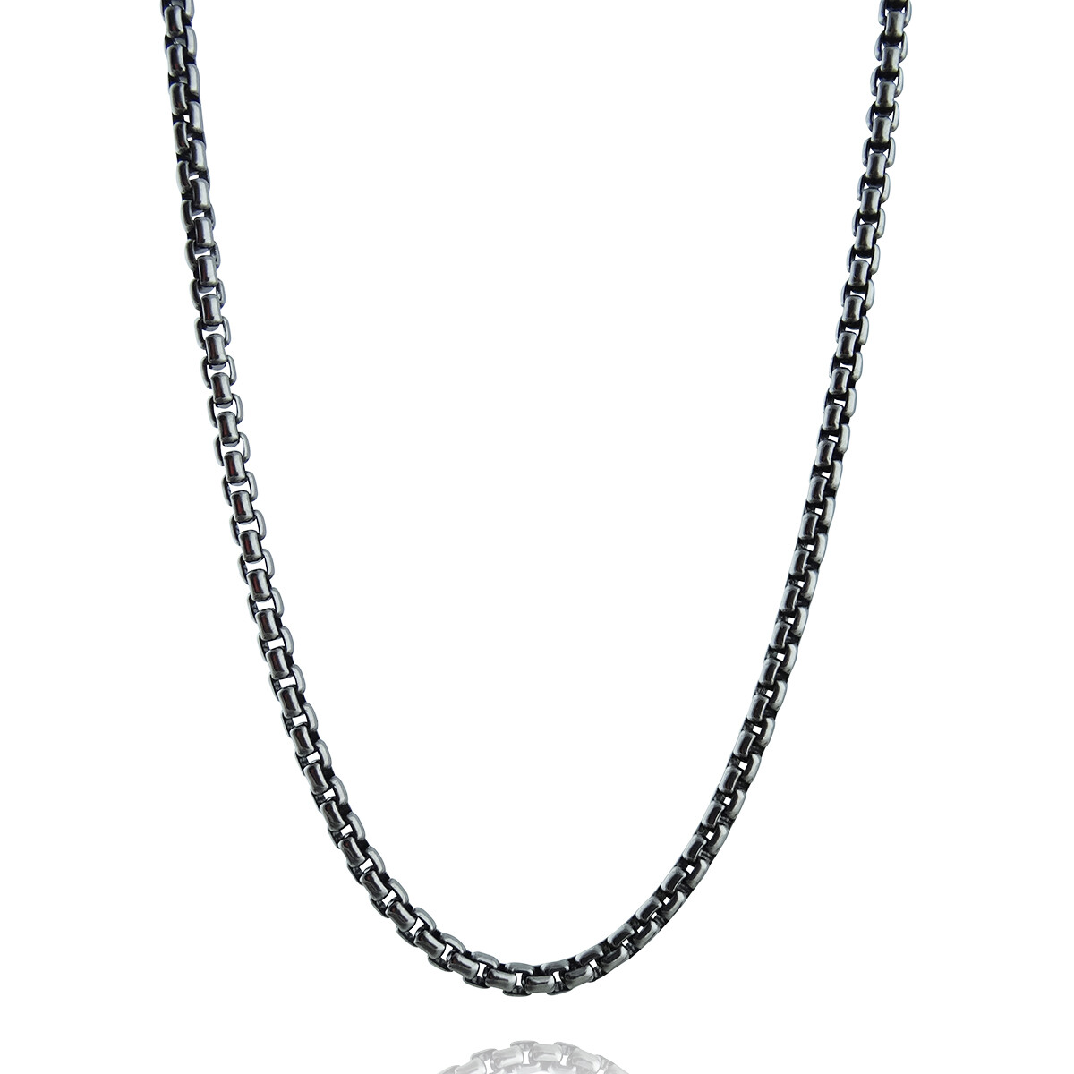 2.5mm Oxidized Round Box Chain – 925 Sterling Silver – Antiqued Darkened Mens
