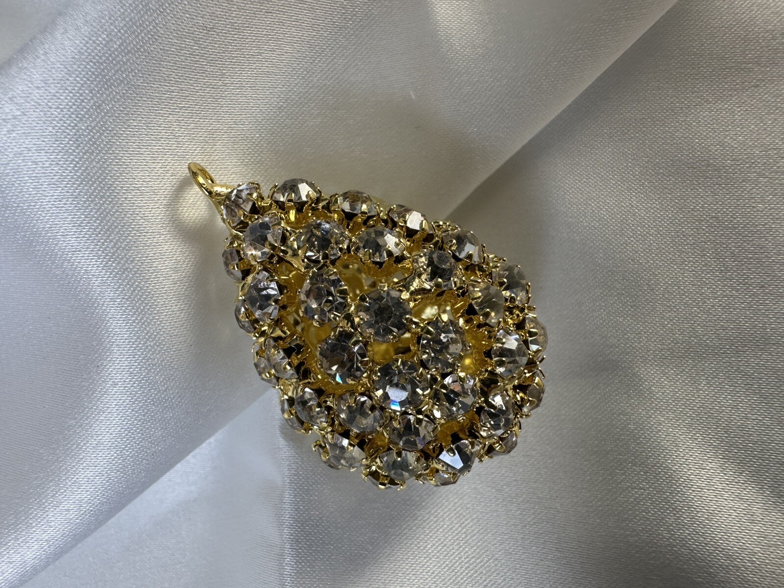 Gold Platted Crystal Rhinestones Teardrop Pendants 4 pcs . Machine Cut .
