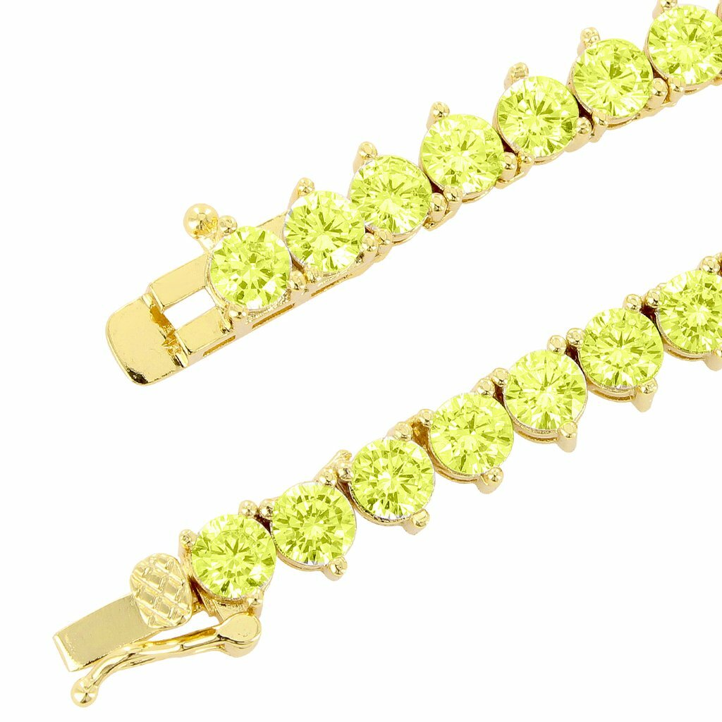 Unisex 3 Prong 4MM Tennis Chain Necklace Gold Finish Yellow Lab Diamonds 18-24”
