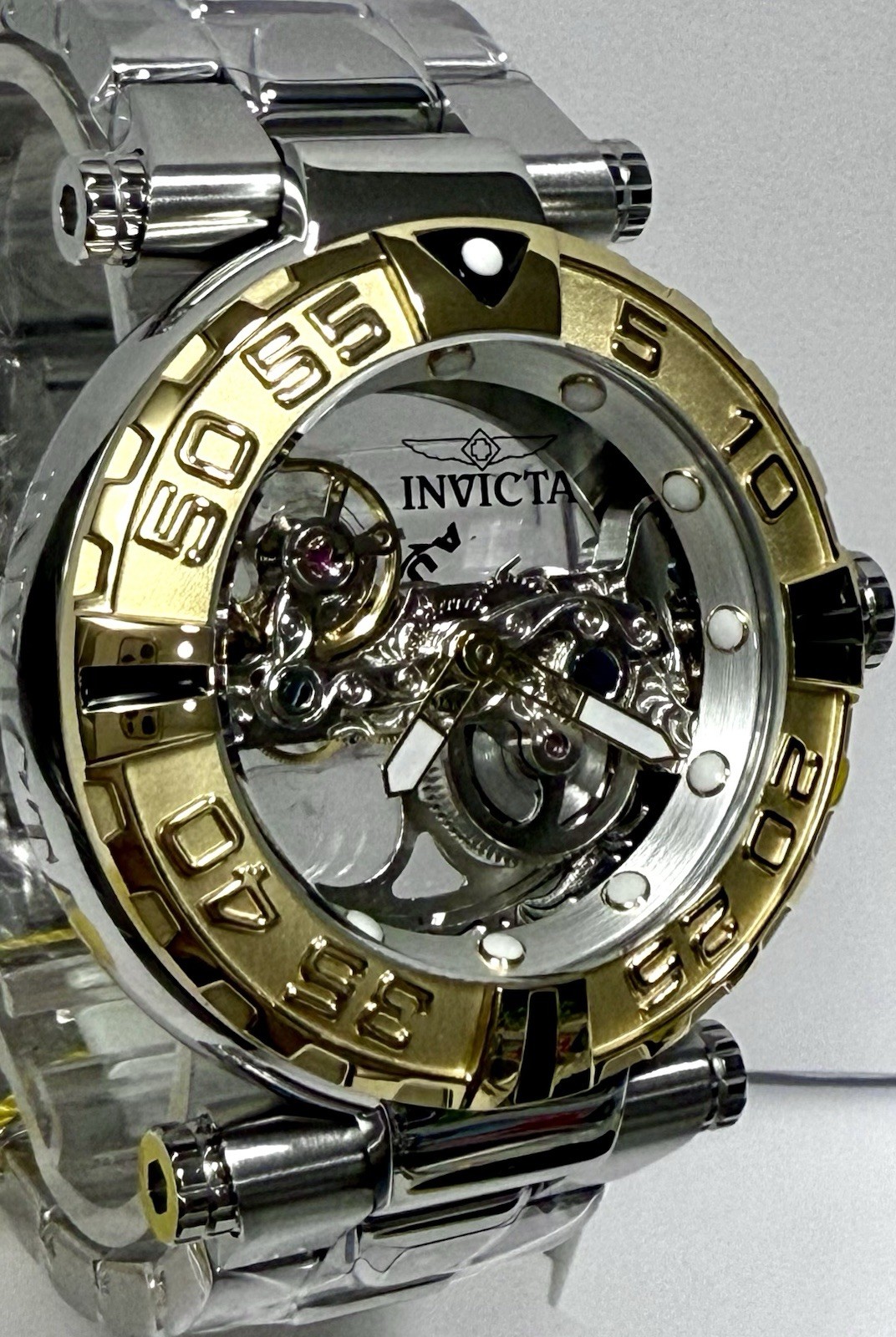 47mm Auto GHOST| Goldtone Bezel | Silvertn Bracelet Subaqua Noma I Invicta Watch