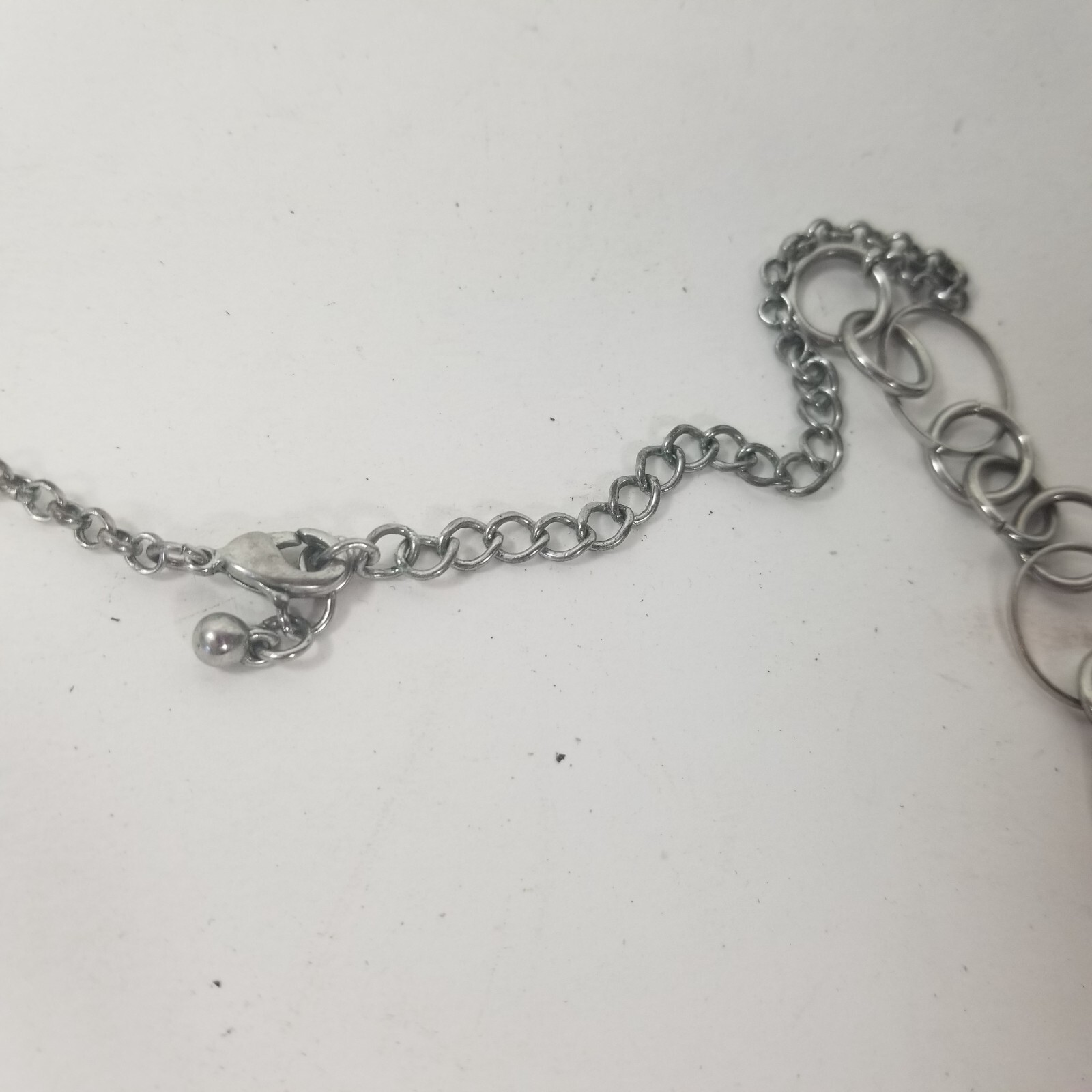 SIlver Tone Beaded Open Circle Oval Chain Link Long Necklace
