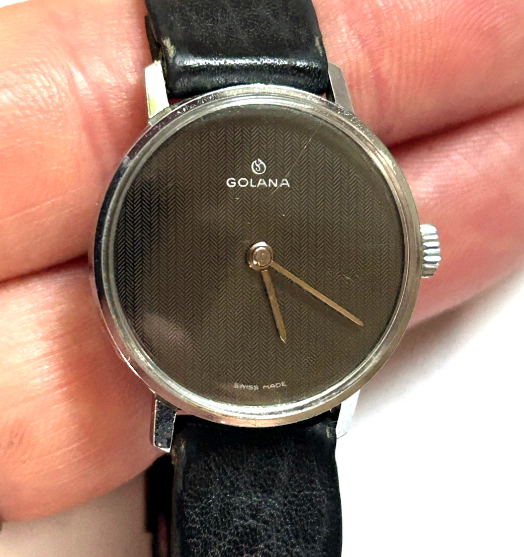 Ladies GOLANA Swiss Mechanical Wind Watch Black Dial 26.5mm Running