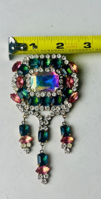 Vintage Bijoux MG Beautiful Czech Glass Rhinestone Brooch with Dangles