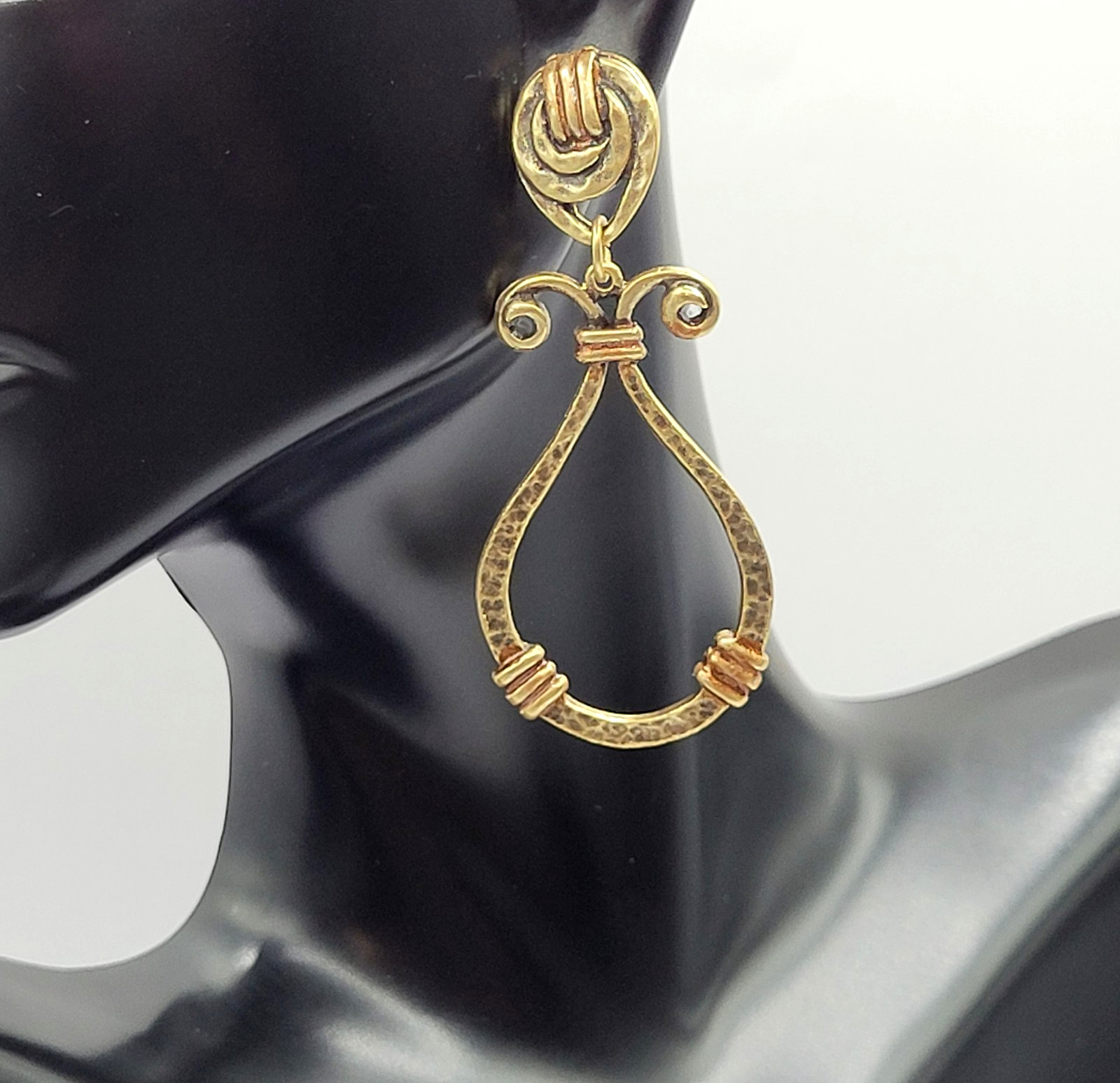 Modern Geometric Loop Hammered Look Ornate Stud Mix Metal Tone Pierced Earrings