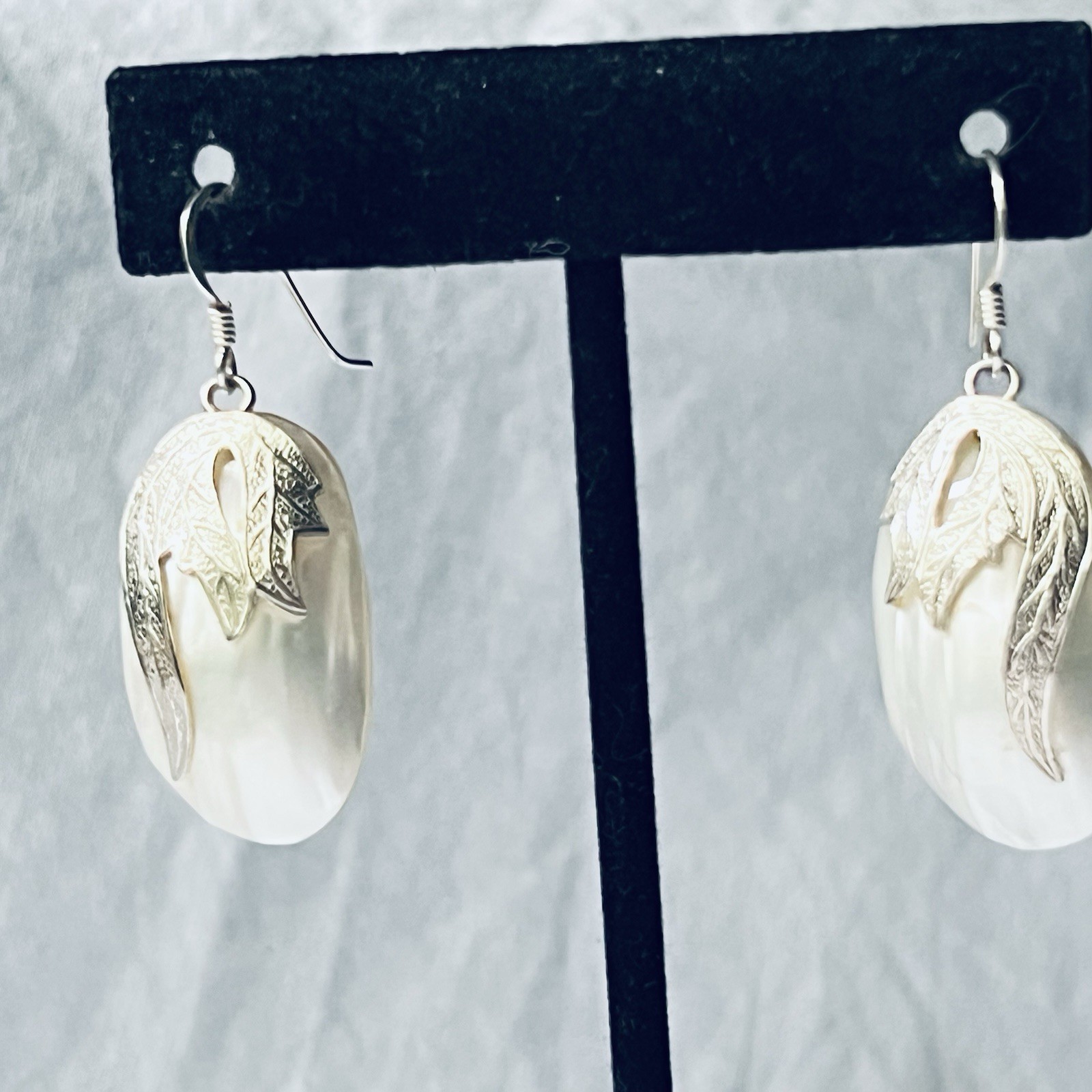 Estate Vintage Sterling Silver 925 Shell Dangle/drop Earrings