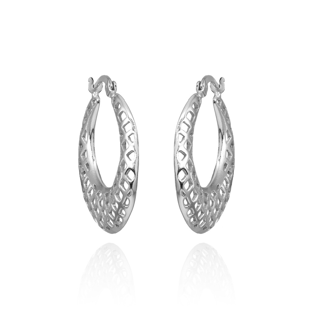 Sterling Silver High Polished Lightweight Round Square-Cutout Hoop Earrings