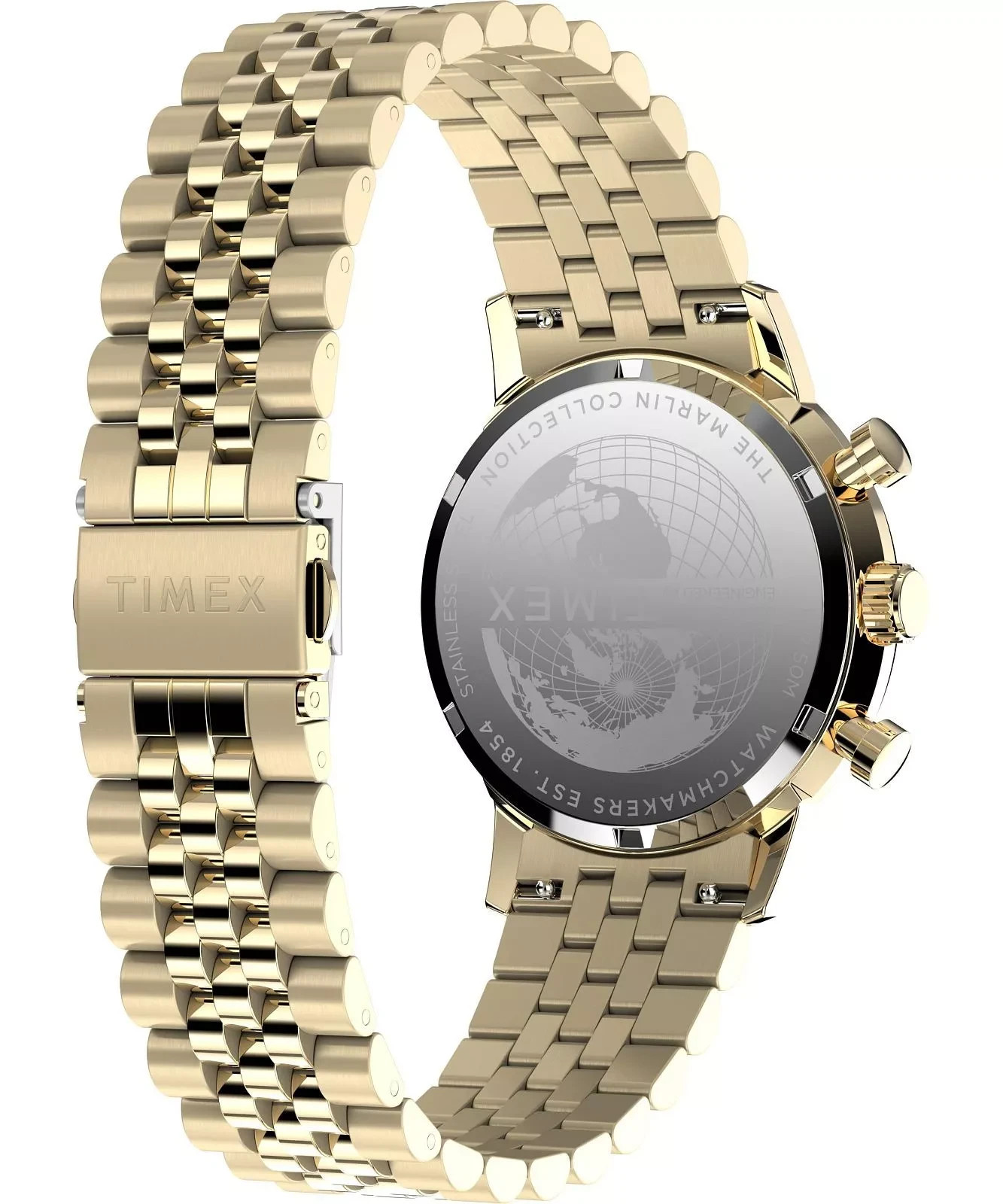 Timex Marlin TW2W59900 Men’s Black Dial Gold-Tone Chronograph Bracelet Watch New