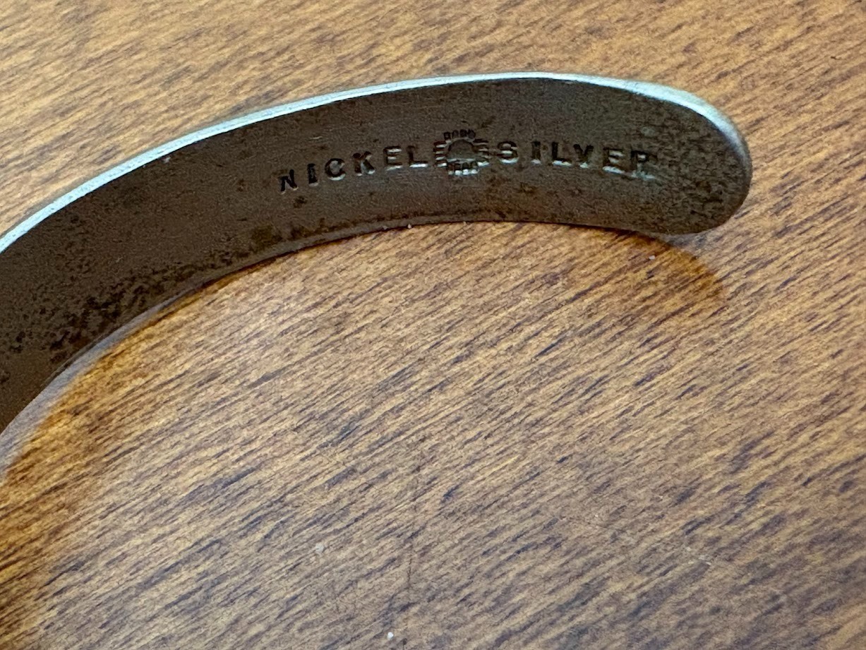 Vintage MidCentury Bell Trading Post Sweetheart Cuff nickle silver turquoise