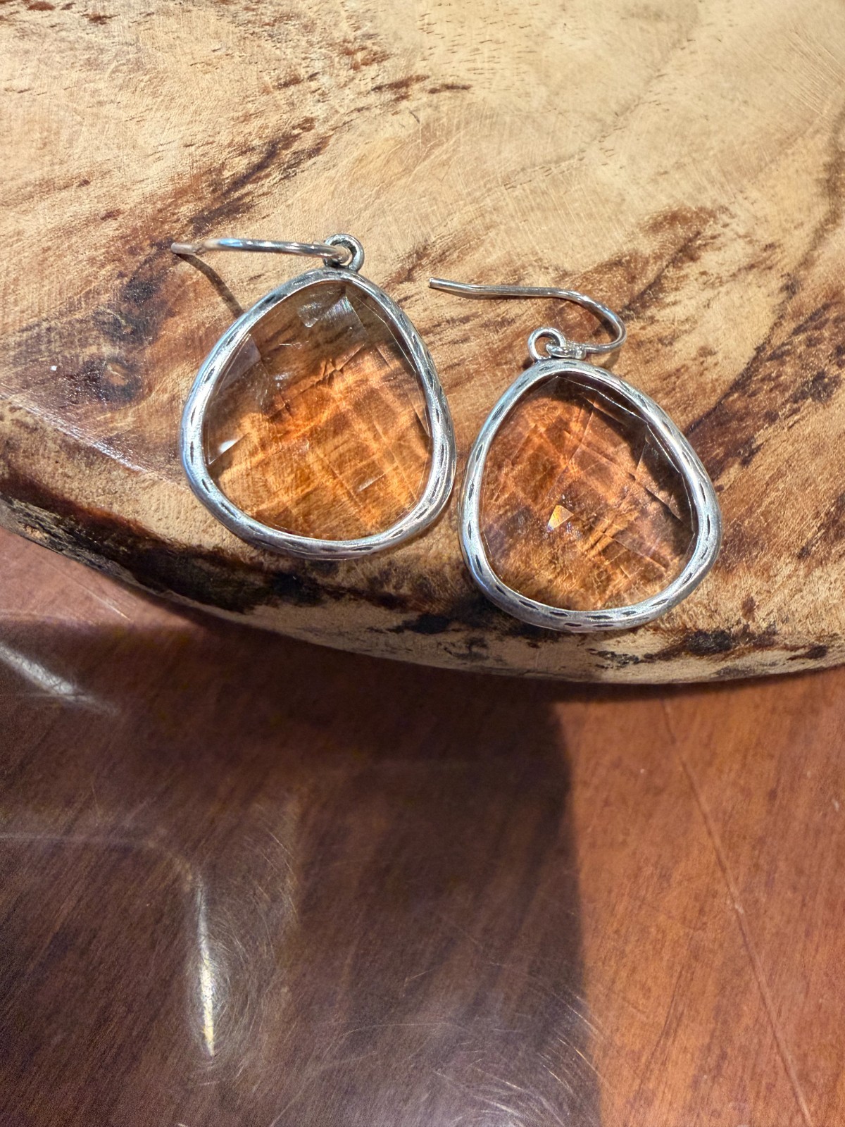 Silpada Earrings Sterling Silver ABLAZE Glass Drop Dangle W2775 Bezel Set Boho