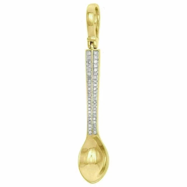 2″ Spoon Shape Pendant Only No Chain Simulated Diamond 14K Yellow Gold Plated