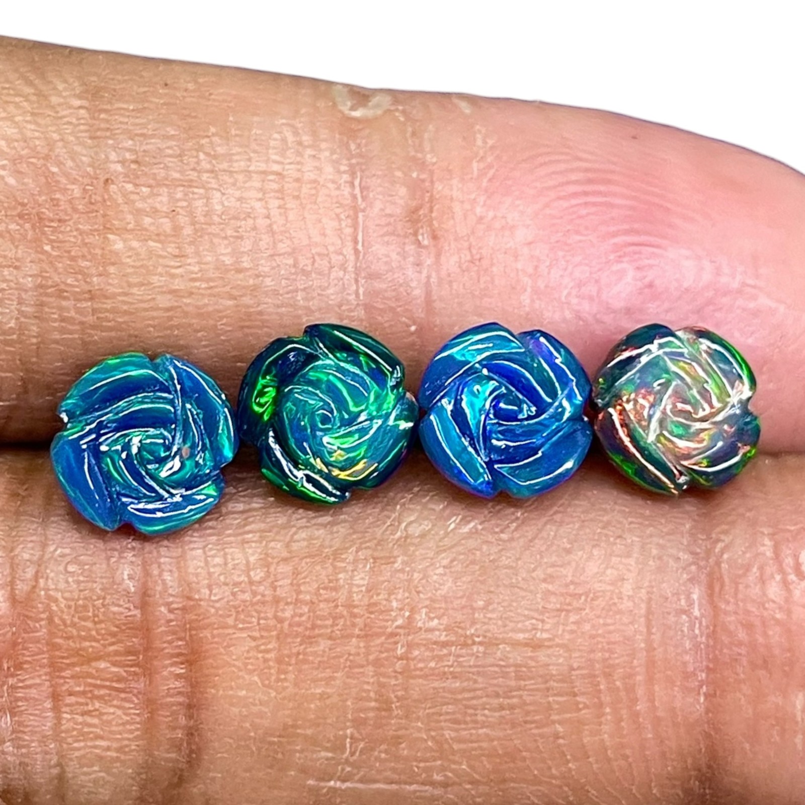 4 Pcs Natural Ethiopian Opal Rose Carving 7mm Multi Fire Loose Gemstones Lot