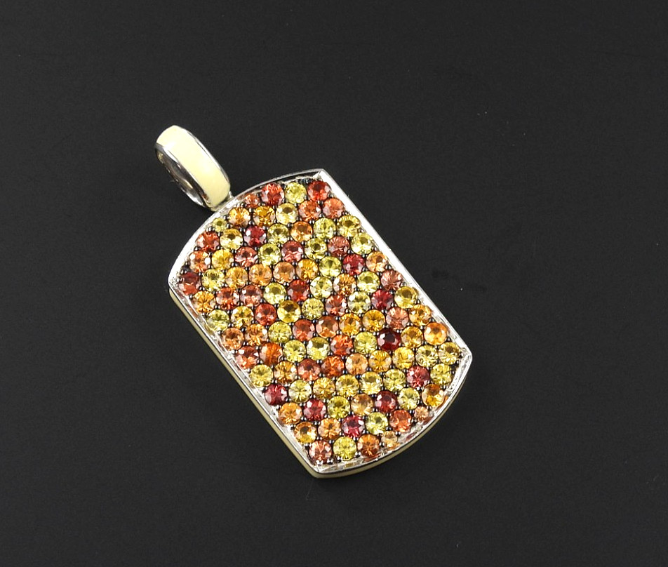 EFFY BH 925 Sterling Silver Multi Gemstone Pave Dog Tag Pendant Signed Jewelry
