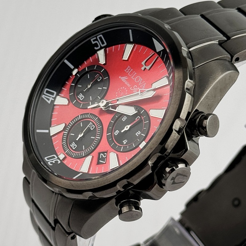 Bulova Marine Star Red Dial Chronograph Men’s Quartz Watch 43mm 98B350