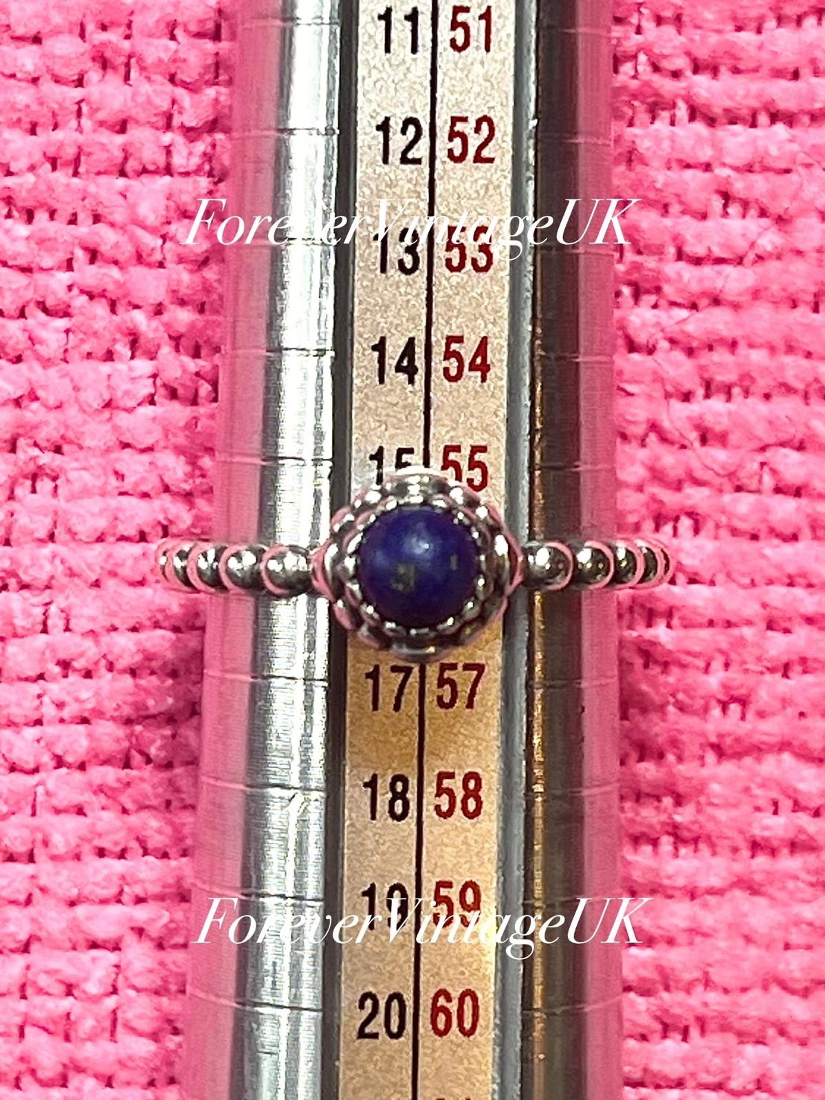 Pandora 🩷 Silver “September Birthstone” Ring – Blue Lapis – EU 56 – 3.54g